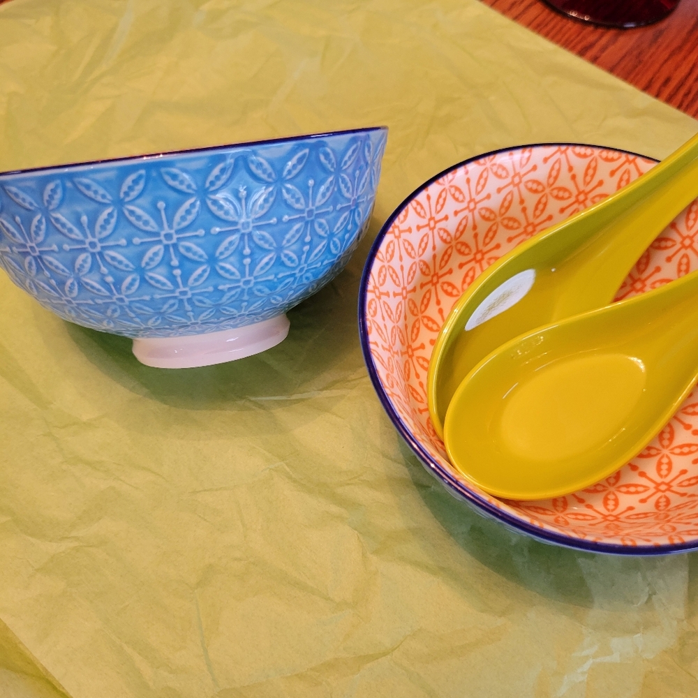 BIA Rice Ramen Cereal Soup Ice Cream Bowls ~ Blue & Orange ~ Pretty! ~ Like New! - Picture 12 of 16